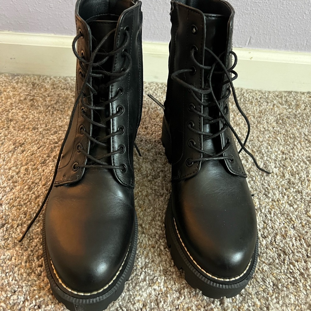 Black Leather Combat Boots